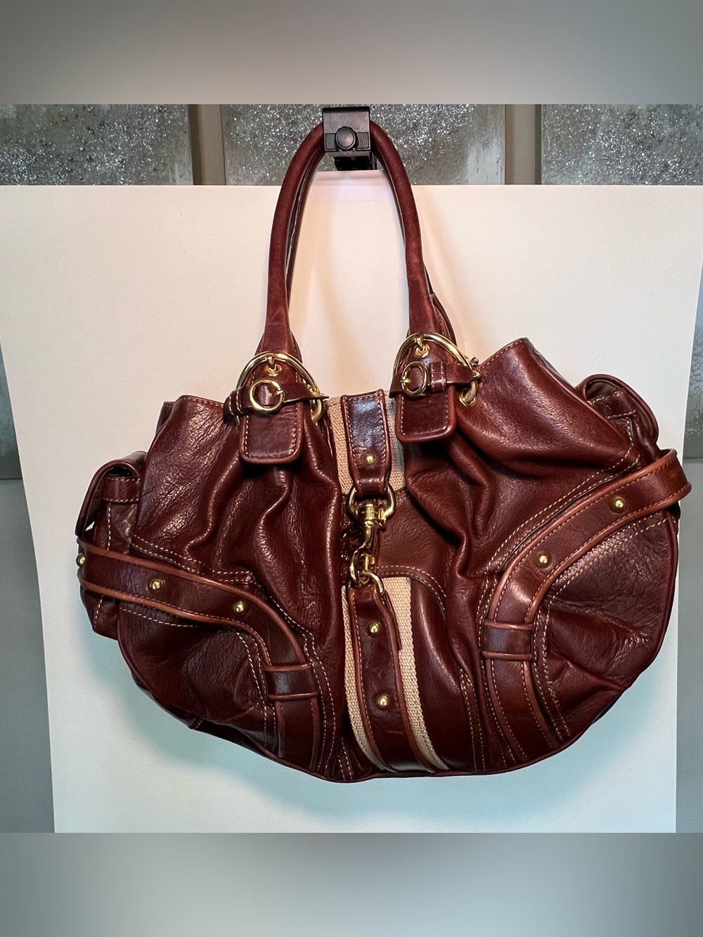 VNTG Juicy Couture Chocolate Brown Leather Hobo Shoulder Bag Gold Hardware Y2K